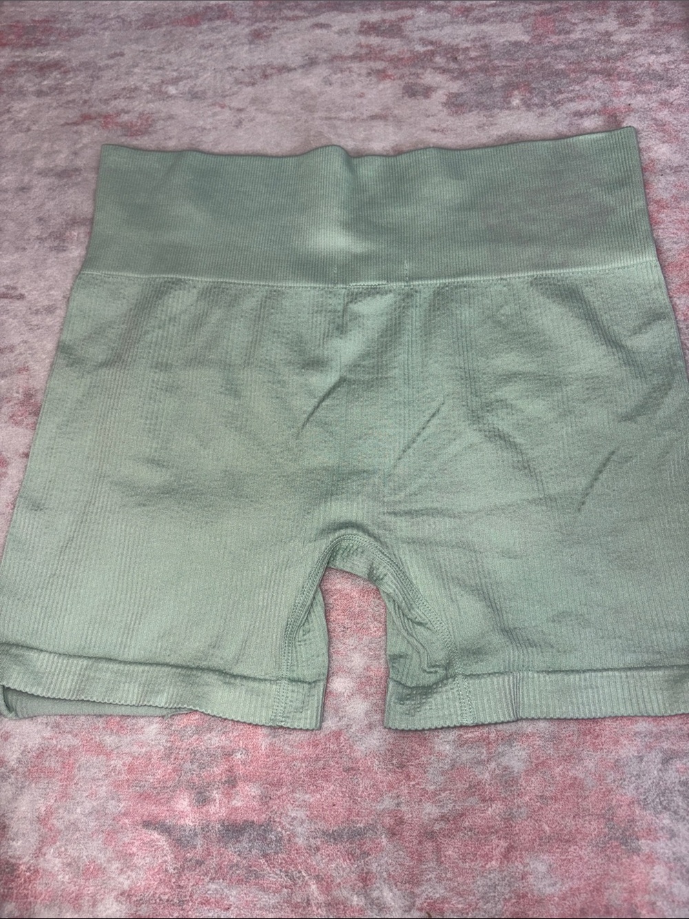 Colsie Ribbed High-Waist Bike Shorts in Light Sage